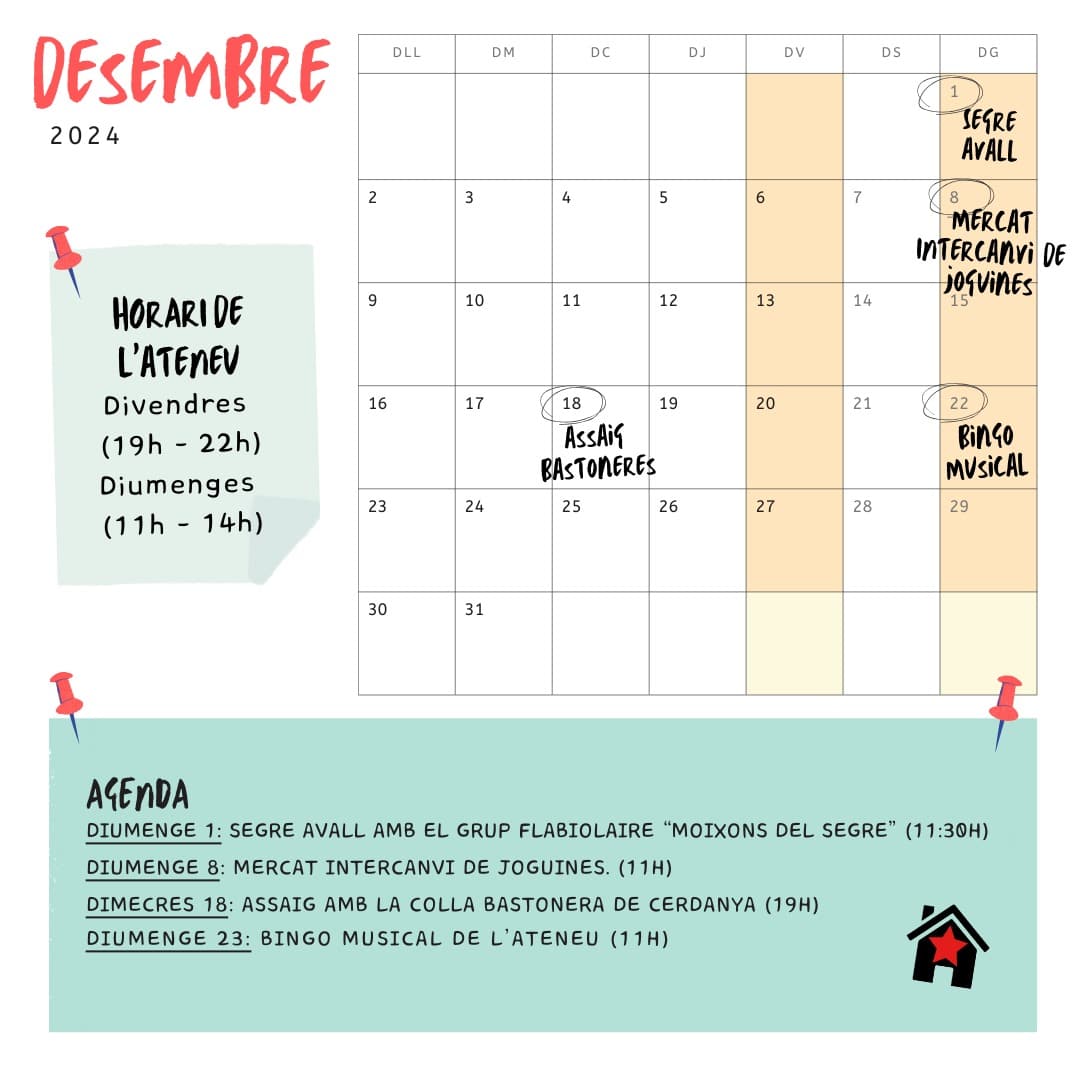 Agenda activitats de desembre de l'Ateneu Popular de Cerdanya